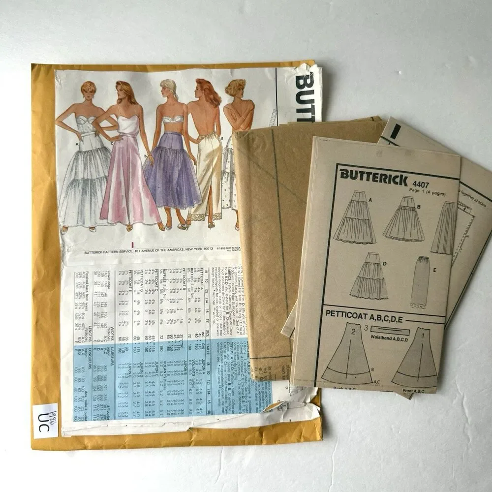Vtg 80s BUTTERICK Sewing Pattern 4407 Petticoat Slip Women Sz 8-10-12 Skirts UC